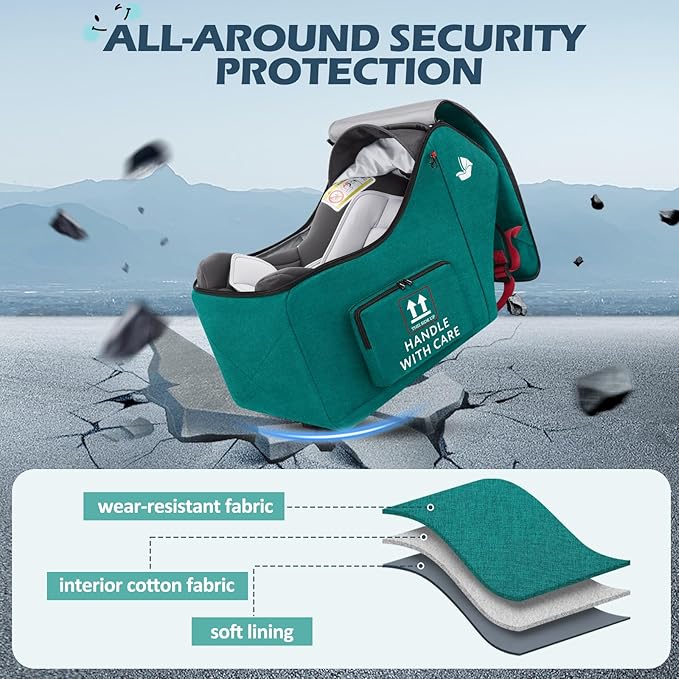 RAINSMORE Infant Car Seat Travel Bag for Airplane Compatible with All Nuna Pipa Car Seat and Base Chicco KeyFit 30 and Base Padded Car Seat Backpack for Travel Carseat Gate Check Bag with Side Pocket