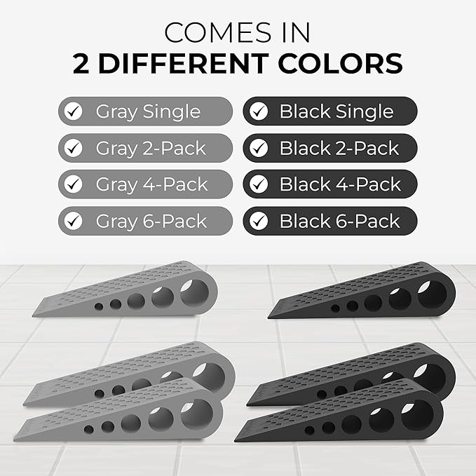Door Stoppers for Bottom of Door Premium Floor Rubber Door Stop Wedge Made in USA Heavy Duty Honeycomb Design for Carpet, Tile, Ideal for Home, School, Commercial,Black 3 Pack