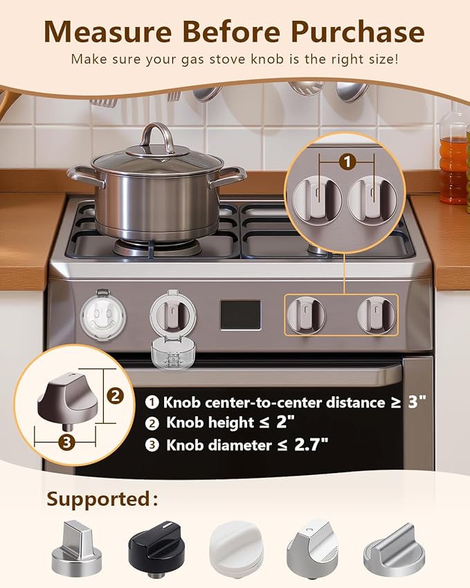 Stove Knob Covers - 5 Pack Heat Resistant Gas Stove Knob Covers with Child Proof Lock & 3M Strong Adhesive, Oil-Proof Oven Knob Covers with Clear Transparent Design, Pet-Friendly