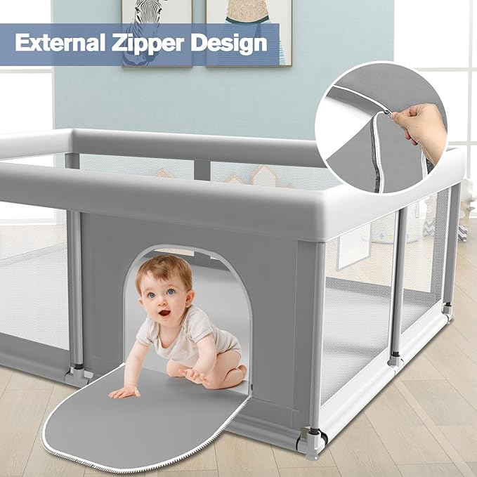 65×50 Inches Baby Playpen, Playpen for Babies and Toddlers, Baby Play Yards Indoor & Outdoor, Sturdy Safety Play Pen with Soft Breathable Mesh, Toddlers Activity Center with Anti-Slip Base
