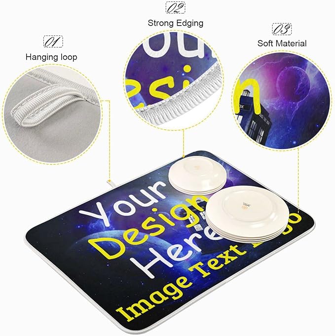 Starry Personalized Dish Drying Mat for Kitchen Counter, Custom Drying Pad with Image Logo Text, Drainer Mats for Countertop for Travel Festivals Family Memories, Large 18" x 24"