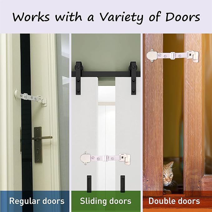 Child Proof Door Strap with Silicone Door Stopper. No Need for Baby-Gate. Keep Toddler Out and Let Cat in. Prevents Finger Pinch Injuries.
