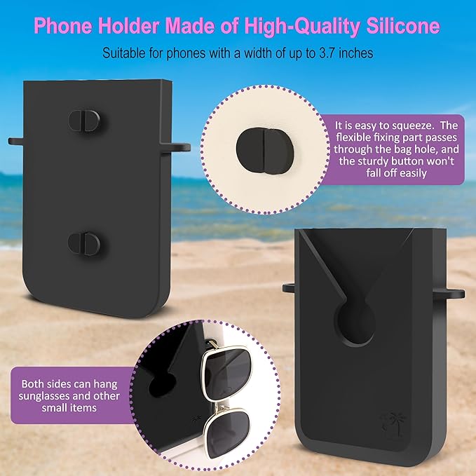 6PCS Compatible with Original Medium and Large Bogg Bag,Phone Holder for Inside and Outside of Bogg Bag Accessories,PVC Insert Bags,Hooks,and Keychain(Black)