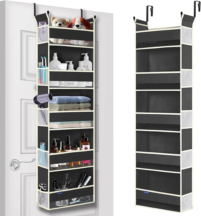 roomtalk Over The Door Hanging Organizer 5-Shelves and 10 Side Pockets, Over The Door Storage for Bathroom and Bedroom, Back of Door Organizers for Baby Accessories and Kid's Toys (13"x5"x44", Black)