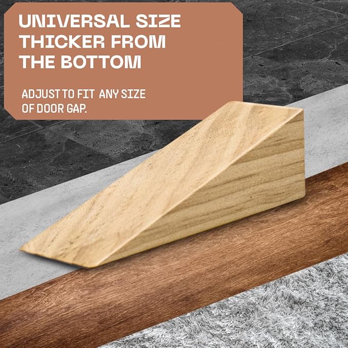 Wooden Door Stoppers Handmade Acacia Wood Door Wedge - Wooden Wedge Door Stopper for Bottom of Door Works for All Floor Types -