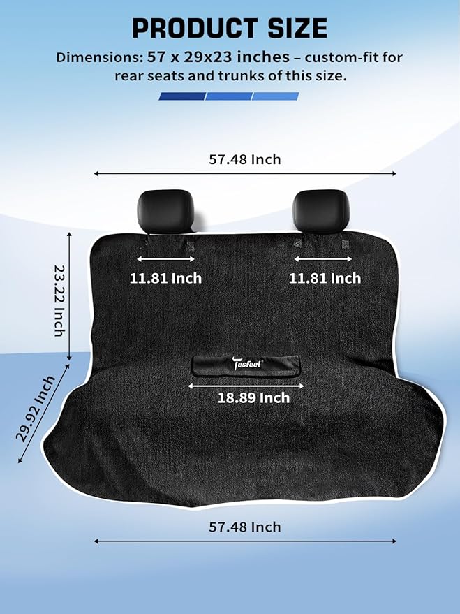 TESFEEL Washable Dog Pet Terry Cloth Accessories Car Seat Cover - Sweat Proof Waterproof Towel Protector for Gym/Beach/After Workout, Absorbent Seat Towel Drape, Reusable Auto Part for Cars/Trucks