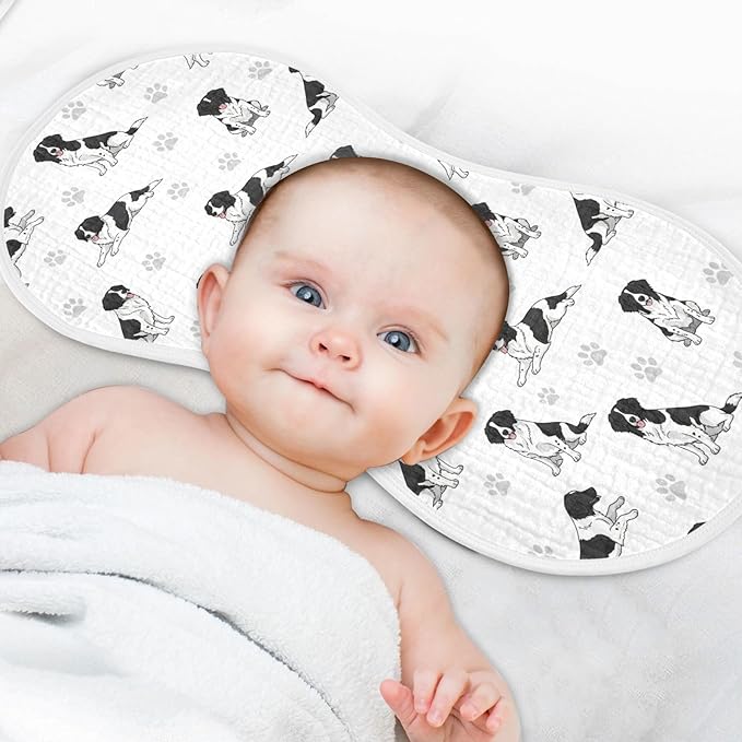 Qinllo 4 Pack Muslin Burp Cloths Collie Dogs Cute White Cotton Baby Burp Cloths Absorbent Burping Cloth Soft Spit Up Rags for Baby Boys Girls 22x11 Inch