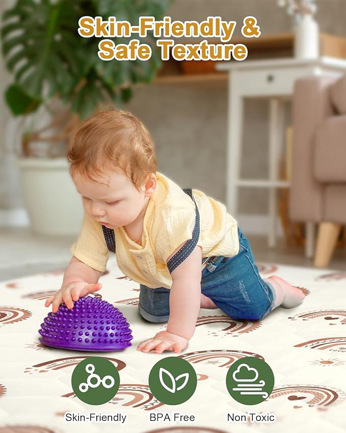 TINYHARBO Premium Foam Baby Play Mat 71" x 59" with Removable Cover, Extra Thick Padding Playpen Mat, Non-Slip Floor Mat, Stylish & Easy to Clean for Crawling Baby, Infants & Toddlers, Rainbow