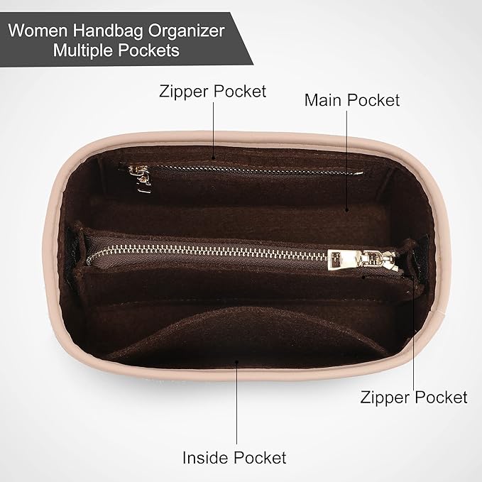 LV Speedy 20 LV Alma BB Felt Organizer Insert, Purse Organizer Insert for Handbags with Zipper Pocket and Bag in Bag (Beige, Small)