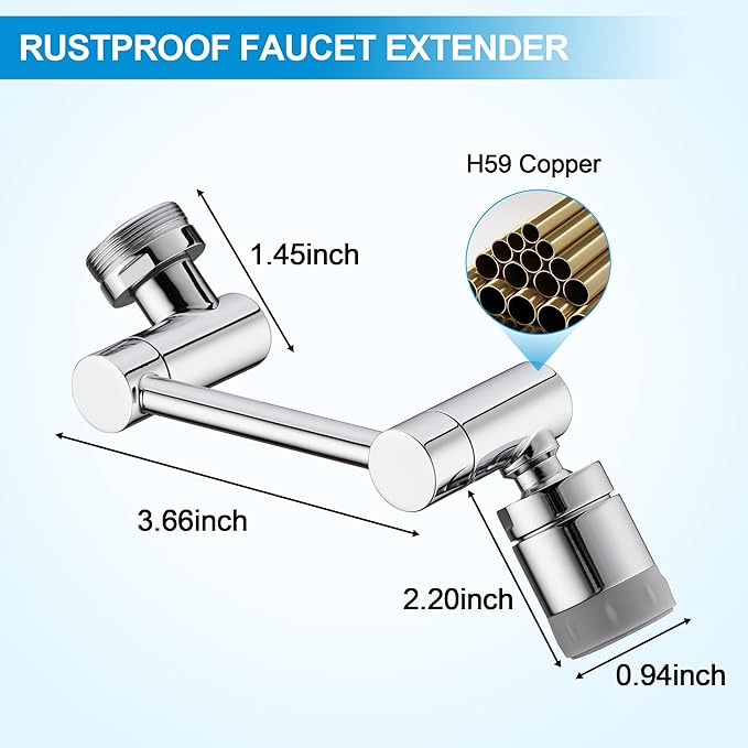 TIDYENDURE 1080° Rotating Faucet Extender, Swivel Faucets Aerator Extension, Universal Faucets Adapter for Kitchen & Bathroom Sinks Features 2 Water Flow Modes Faucet with Built-in Filter Function