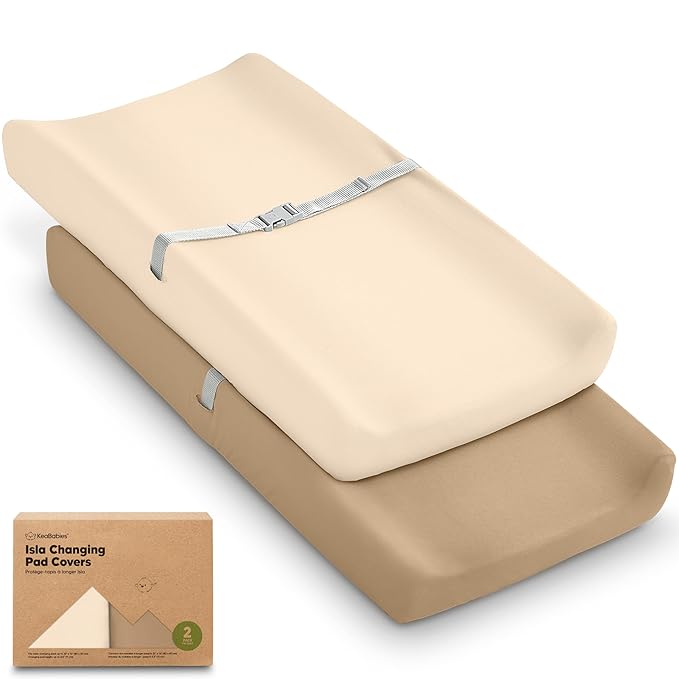 2-Pack Baby Changing Pad Cover for Girl, Boy - 34x18 Soft Viscose Derived from Bamboo Baby Diaper Changing Table Pad Cover Sheets, Neutral, Snug Fit Nursery Diaper Change Sheets (Pecan)
