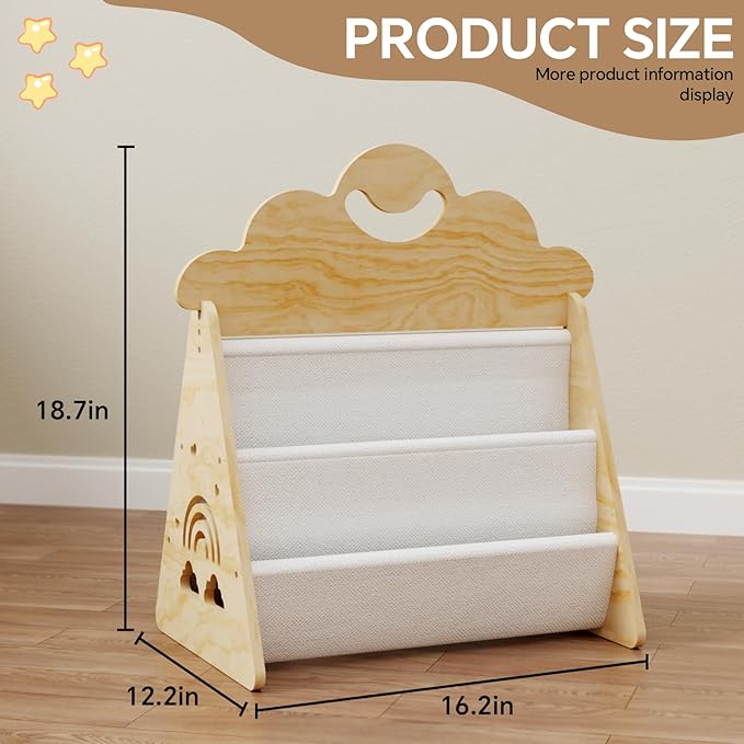 BPMFDTNL Wood Kids Bookshelf, Montessori Bookshelf,Suitable Kids Rooms, Nursery & Classroom, Toddler Book Rack, Nursery Book Shelves, Kids Bookcase, The Perfect Nursery Organizer