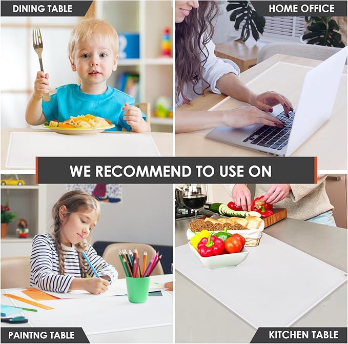 Translucent Silicone Placemats for Toddlers-Kids Dinner Placemat Reusable Portable Food Mat for Travel and High Chairs with Raised Edges Heat Resistant for Silicone Mat(1 Pack 19.7" x 15.7")