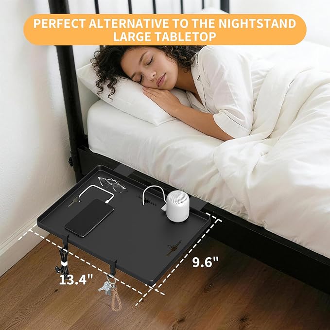 Bedside Shelf, Bedside Shelf for Dorm Bunk Bed, Clip On Nightstand Foldable, College Dorm Room Essential Bedside Tray with Magnetic Mat and Cable Management for Dormitory Black