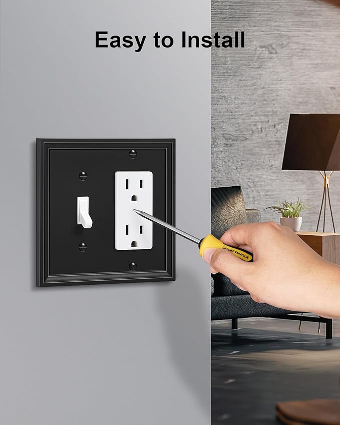 2-Pack Combo Toggle/Decorator Light Switch Cover Plate, Black Modern Decorative Electrical Outlet Covers, Bamboo Fiber Wall Switch Plates and Outlet Covers
