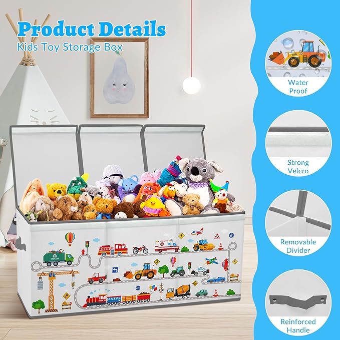 decalsweet Kids Toy Box Storage Chest Collapsible Storage Bin with Lids Handles for Boys Girls Toddler, Large Kids Toy Organizer Box for Kidsroom Bedroom Playroom Nursery,37.7"x12.5"x15.7"