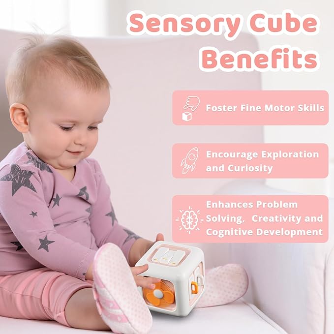 Busy Cube, Toys for 1 Year Old Girl Gifts, Montessori for Baby Girl, Travel Sensory Toys for Toddlers 1-3, Learning Fine Motor Skills| 1st Birthday Girl Gifts 12 Months