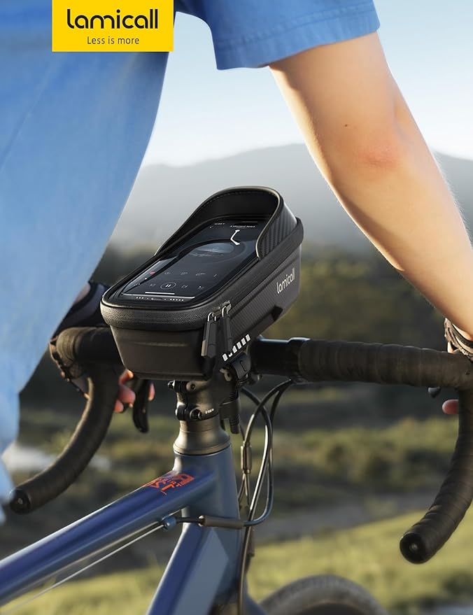 Lamicall 2 Pack Bike Frame Bag Waterproof - [1s Release] [2 in 1] Bike Phone Bag, Bike Phone Holder Mount, Bicycle Top Tube Bag, Cycling Pouch with Rain Cover, Bike Accessories for Phones Under 7"
