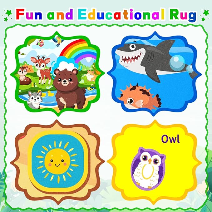 Baby Play Mat for Floor, ABC Kids Play Mat, Forest Animals Kids Rugs for Girls and Boys Playroom, Foldable Rug for Baby Toddler Infants Crawling Playing (Green, 110.2X78.7 INCH)