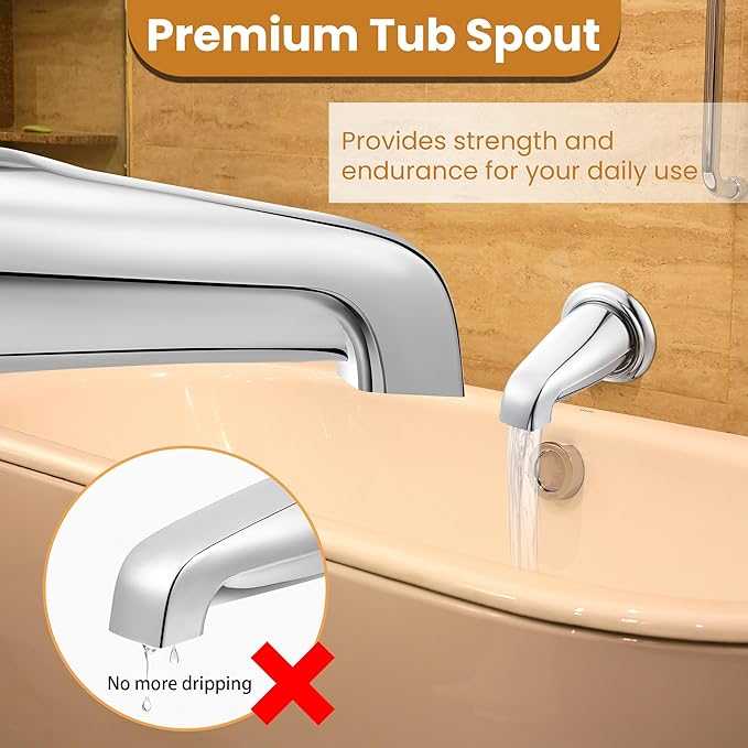 Dreyoo Tub Spout (Universal Fits 1/2" Copper Pipe, 1/2" IPS and 3/4" IPS), Bathroom Bathtub Faucet with Adapters and Hex Wrench(Chrome,Without Diverter)