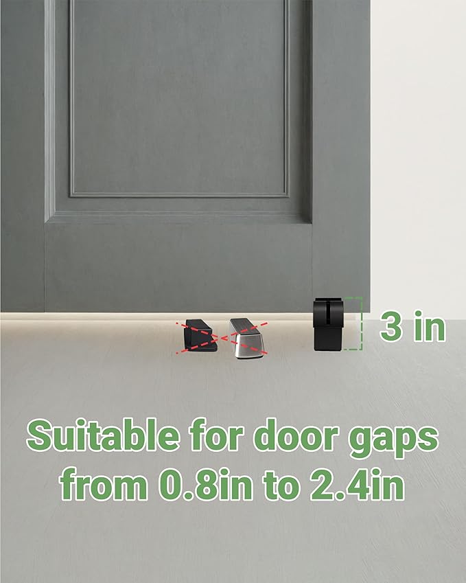 Large Door Stopper - Metal Door Wedge, Tall Door Stopper, Spring Rubber for Extra Strong Grip (Black, 2 Pack)