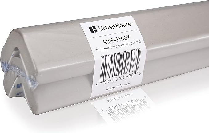 urbanhouse (2-Pack High-Density Corner Guard Edge Protector & Bumper for Parking Garages, Workshops, Baby Proofing Walls and Furniture - Neutral Grey, 16 Inches