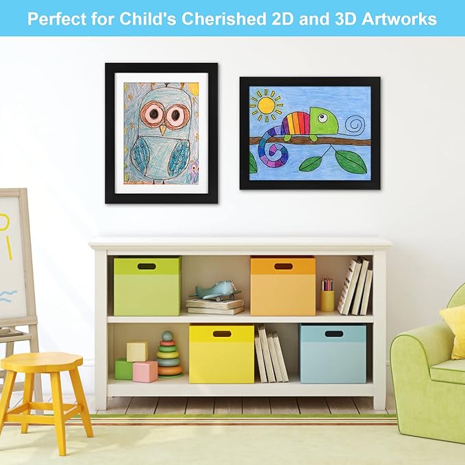 [2 Pack] Kids Art Frames, 10x12.5 Front Opening Kids Artwork Frames Changeable, Displays 8.5x11 With Mat and 10x12.5 Without Mat, Holds 50 Pcs, for 3D Picture, Crafts, Hanging Art, Portfolio Storage