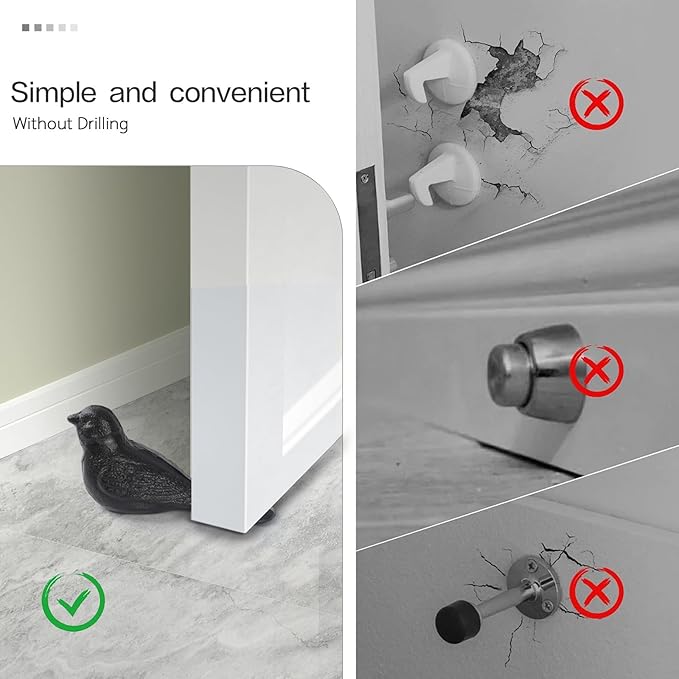 Cast Iron Door Stop Heavy Door Stopper Solid Metal Wedge for Indoor Outdoor Use Cute and Durable Doorstop (Black Bird, 2Pack)