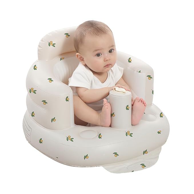 AGITVPS Inflatable Baby Seat for Babies 3-36 Months, Built in Air Pump Baby Chair Sit Me up Floor Seat for Baby, Bumbo Seat for Learning to Sit, Feeding, Camping (Pillar-Olive)