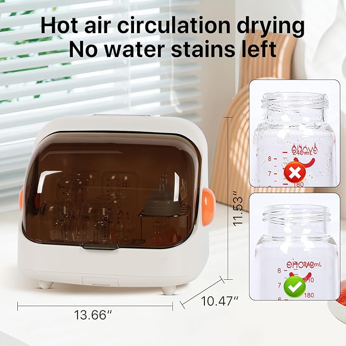 Nollapo Transparent Baby Bottle Drying Rack with Double Lid and Removable Drain Tray Dust-Proof Storage Box