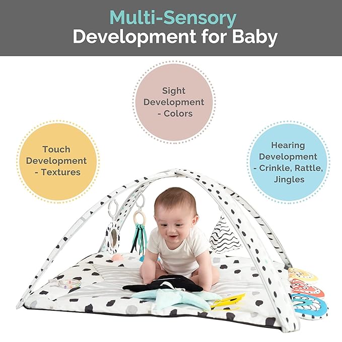 LADIDA Tummy Time Mat, Stage Based Baby Play Gym, Multi-Sensory & Motor Skills Development Baby Play Mat with 12 Toys, Portable Activity Mat Designed for Newborns to Toddler, Easy to Install & Clean