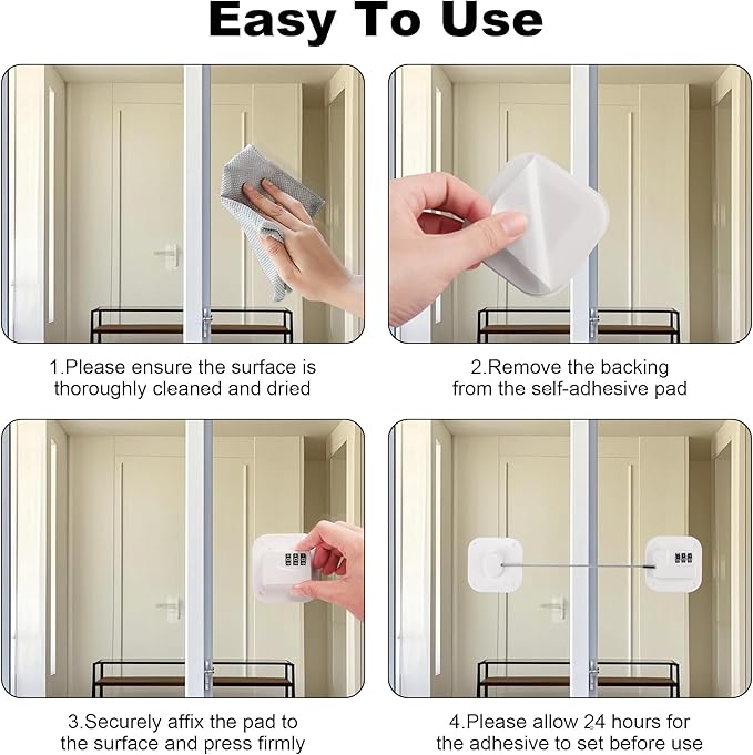 Child Proof Refrigerator Lock, 3 Digit Code Child Proof Fridge Lock for Kids, No Drill Self Adhesive Baby Safety Locks for Oven, Cabinet, Toilet Seat & Furniture, 2 Pack, White