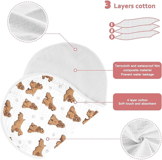 Qinllo 2 Pack Muslin Burp Cloths American Cocker Dogs White Cotton Baby Burp Cloths Ultra Absorbent and Soft Burping Cloth for Newborn Must Haves 22x11 Inch