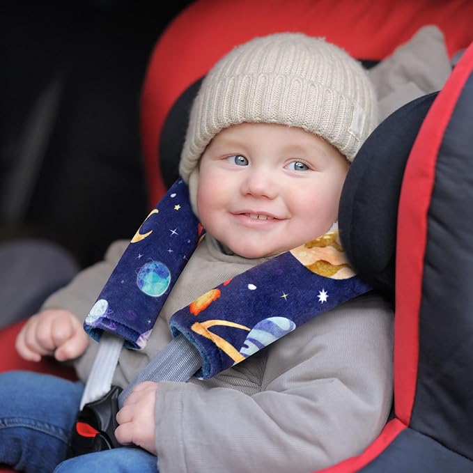 Baby Car Seat Strap Cover 2 Pack Outer Space Car Seat Straps Shoulder Pads, Seat Belt Cushions Pads for Infant Car Seats, Stroller, Pushchair