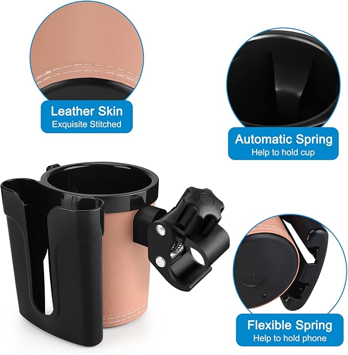 Accmor Stroller Cup Holder with Phone Keys Holder, 3-in-1 Universal Cup Holder, Drinks Bottle Holder for Stroller, Bike, Wheelchair, Walker, Scooter