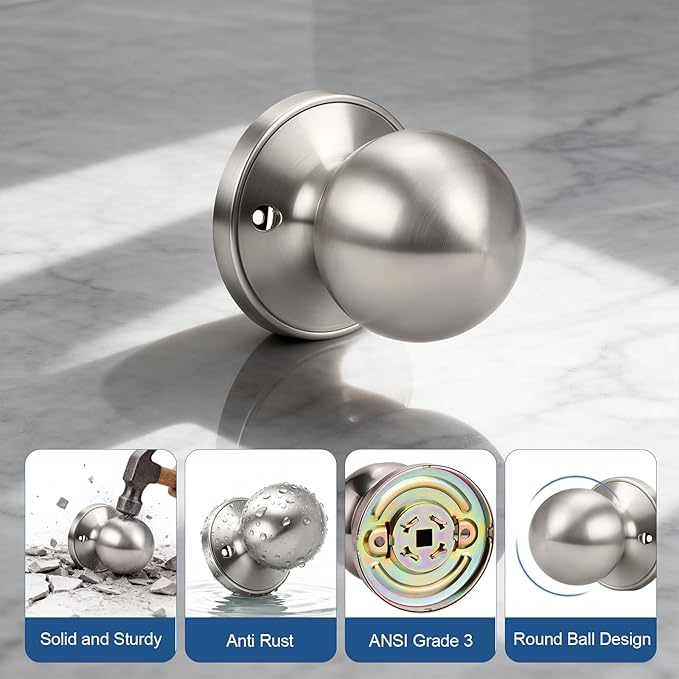 Knobonly 2 Pack Single Side Dummy Door Knob, Non-Turning Indoor Door Knob, Closet Door Knobs, Satin Nickel, Stainless Steel