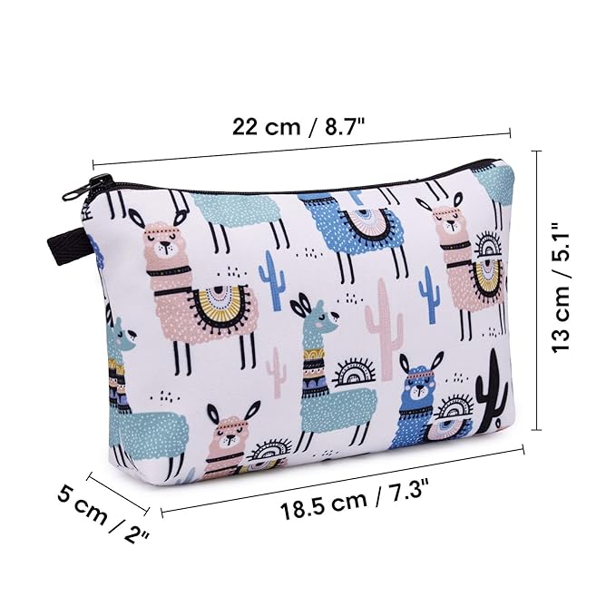 WANDF Cosmetic Bag for Women Makeup bag Organizer Mini Makeup Pouch for Purse Water Resistant Girls Gift(2pcs Alpacas+Flower)