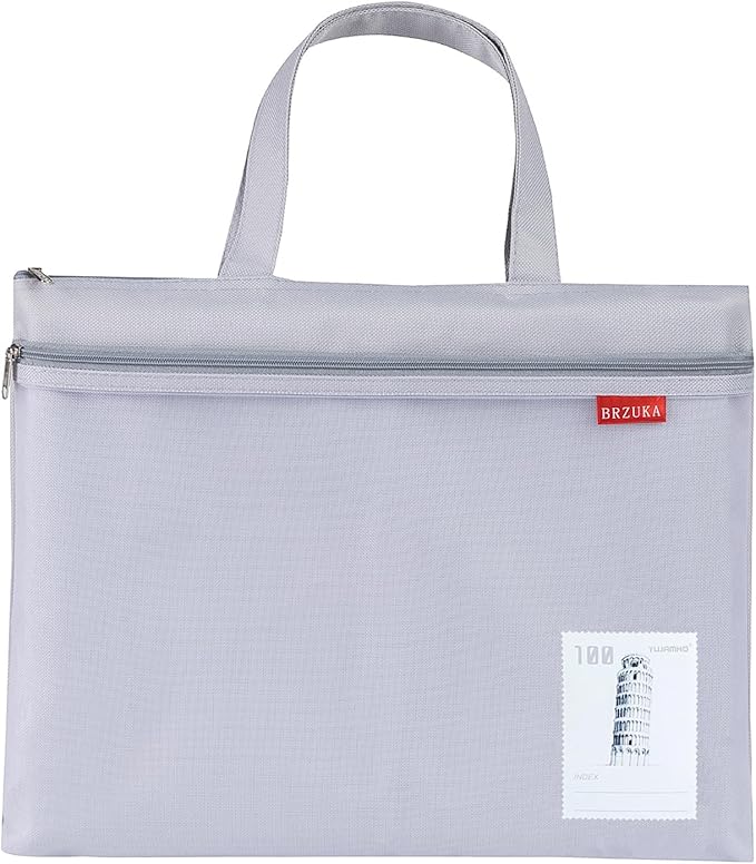 BRZUKA Mesh Zipper Pouch 11x13.7 in, A4 Double Pocket Waterproof File Bag with Handle, Document Storage for School/Travel/Office/Cross Stitch/Puzzle (Gray)