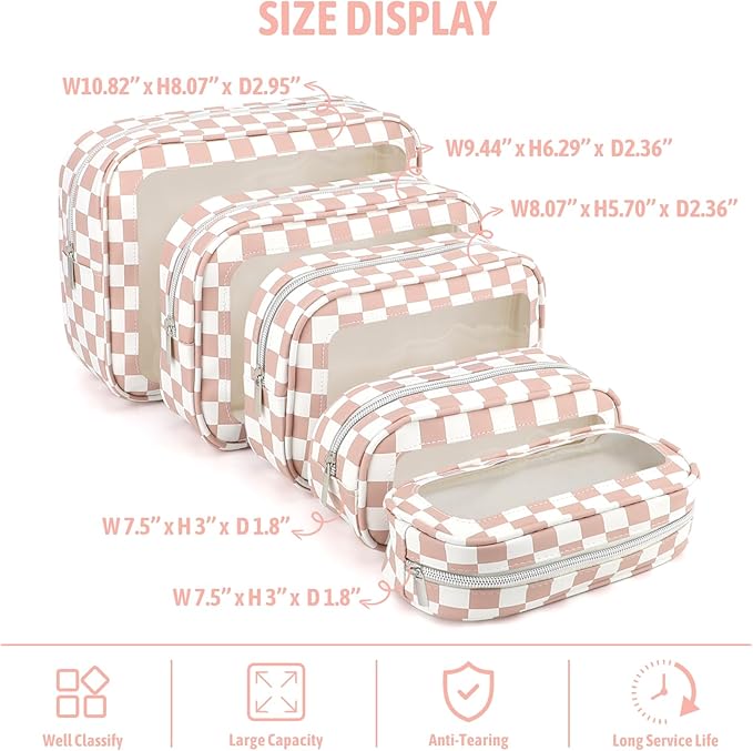 YOPCDJ 5PCS Diaper Bag Organizer Pouch Set, TSA Approved Toiletry Bag, Clear Waterproof TPU Makeup Bag Set Travel Organizer Bags for Women and Kids