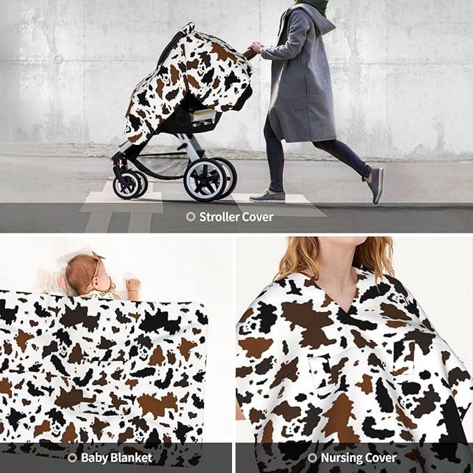 Western Cow Print Baby Car Seat Canopy Cover Multi Use Nursing Cover for Mom Nursing Covers Newborn Cow Print Shower Gift