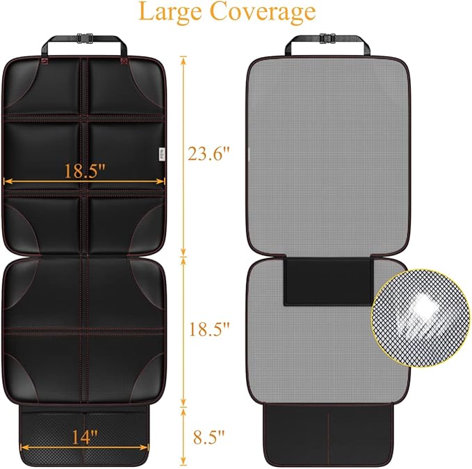 Meolsaek Car Seat Protector, Non-Slip Backing Will Not Leave Imprint, Waterproof Thicker Car Seat Cover for SUV, Sedan, Truck, Leather Car Seat Cushion (Black with Red Stitching 1pc)