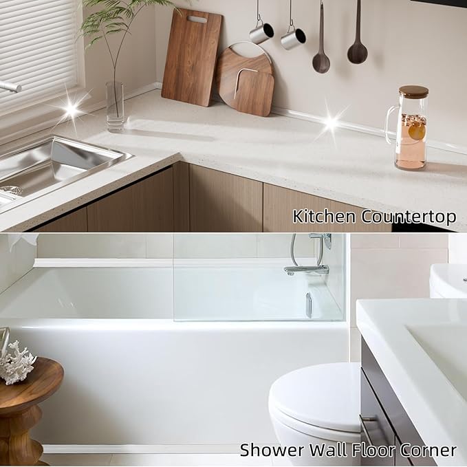 118 Inch Water Guard for Kitchen Sink，Silicone Rubber Kitchen Splash Guard, Corner Water Retaining Dam Strip for Countertop,Shower, Bathroom，Self Adhesive Caulk Seal Strip Edge Trim (Transparent)