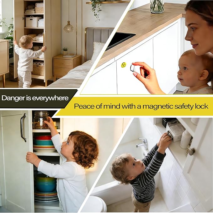 (12 Locks + 3 Keys) Withletune Child Safety Magnetic Cabinet Locks - Child Safety Drawer Lock, Suitable for Kitchens, cabinets, and Storage cabinets - no Drilling Required, Adhesive Installation.