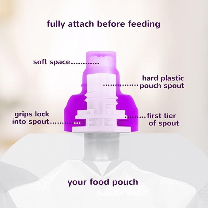 ChooMee SoftSip Food Pouch Top | Baby Led Weaning | No Spill Flow Control Valve, Protects Childs Mouth, 100% Silicone, BPA Free | 2CT Green Purple Swirl