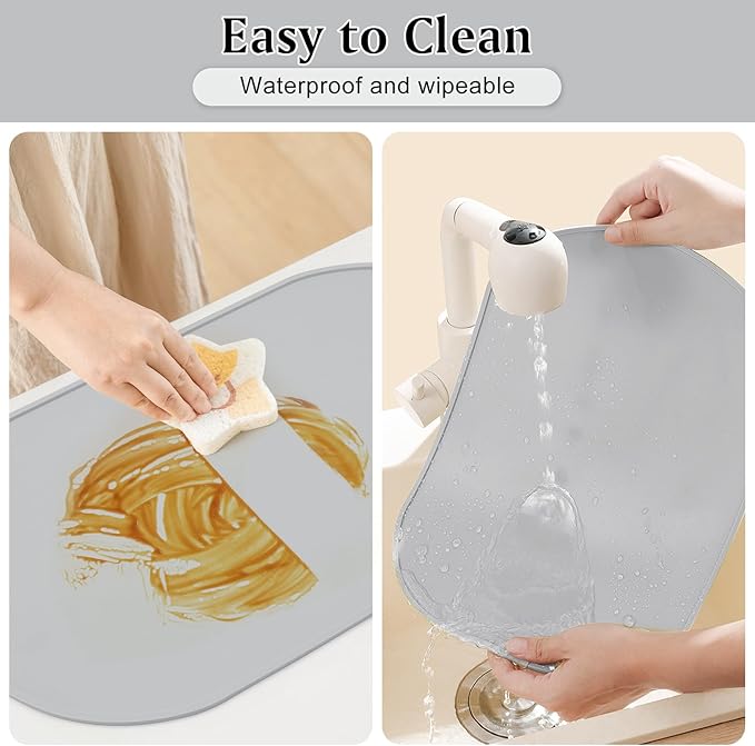 Silicone Placemat Set of 2, Heat Resistant Placemats for Dinning Table, Reusable Portable Kids Baby Placemats, Waterproof Stain-Proof Toddler Food Mats, Easy to Clean Silicone Mat Oval Placemat