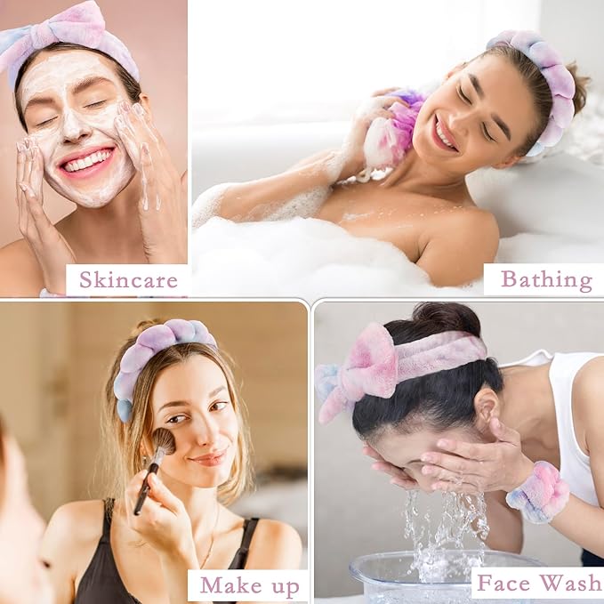 Canitor Spa Headbands Wrist Band Set with Hair Clip Skincare Headbands for Washing Face Non Slip Puffy Makeup Headband Wrist Towel Preppy Cute Teen Girl Birthday Gifts Trendy Stuff