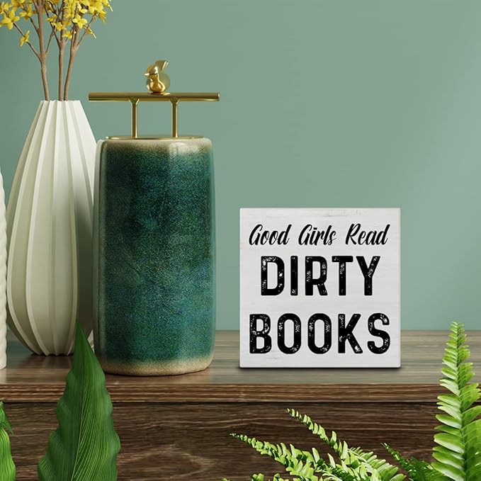 Yidou Book Quote Wooden Decor Box Good Girls Read Dirty Books - Rustic Home Shelf Wall Decor
