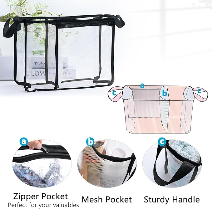 Clear Beach Bag Organizer Insert with 3pcs Accessories for Medium Bogg Bag Inserts -Beach Tote Bag Divider with Sunglasses Holder, Phone Holder and Clips Hooks - Beach Tote Insert Organizer Liner