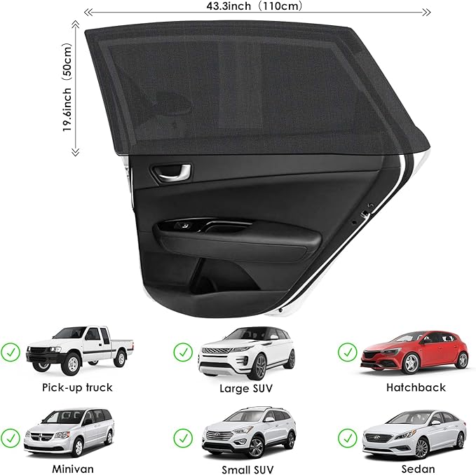 Car Window Shade for Baby, UV Protection Breathable Mesh Window Shades for Baby in Car, Universal Fit Stretchable Sun Shade for Keep Interior Cool for Toddler Kids Children (2 Pack)