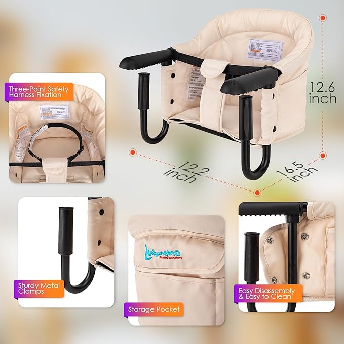 Hook on High Chair,Portable Foldable High Chair for Babies 6-36 Months, Includes Storage Bag(Khaki)